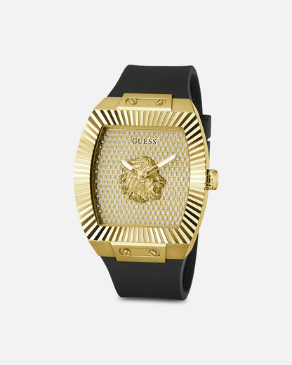 Guess Watch Phoenix Gold Lion Black Silicon Strap