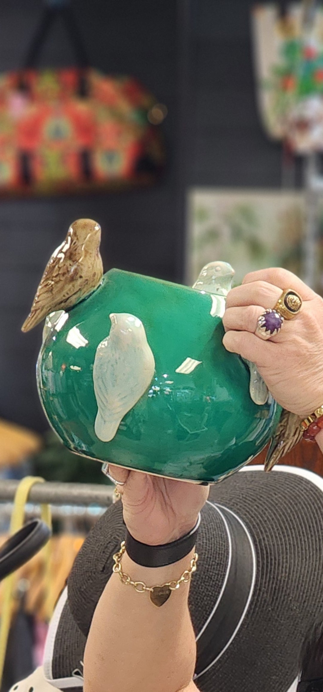 Christiana Bird Vase in Forest Green