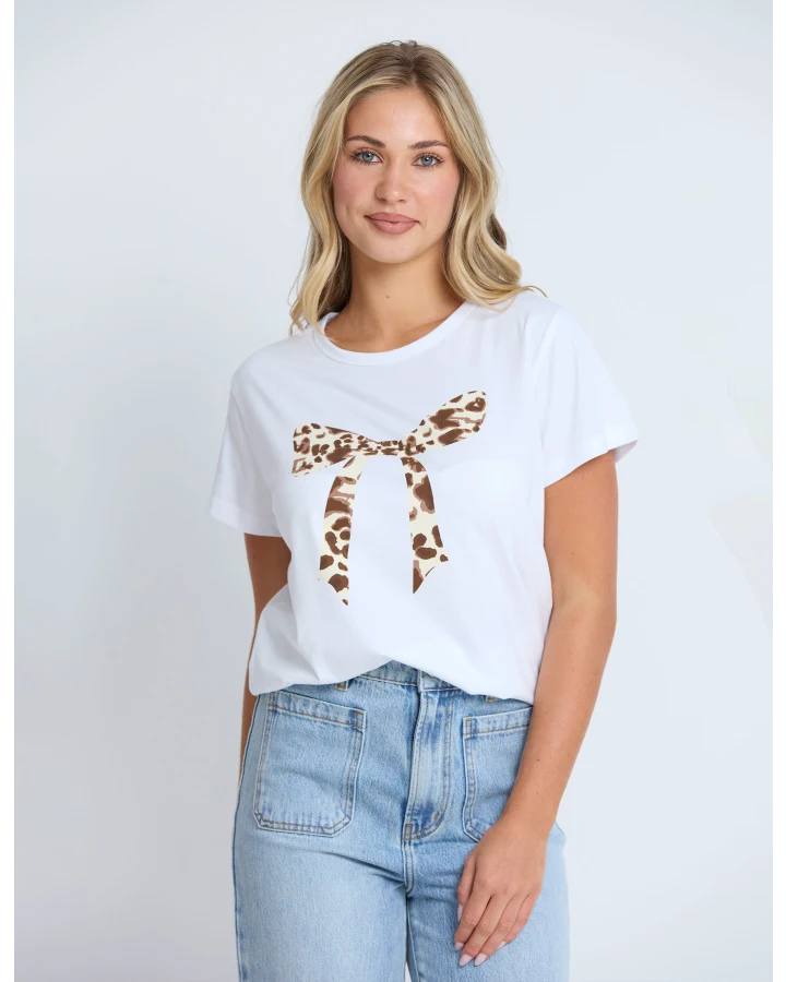 Stella+Gemma Classic Tee White Summer Leopard Bow