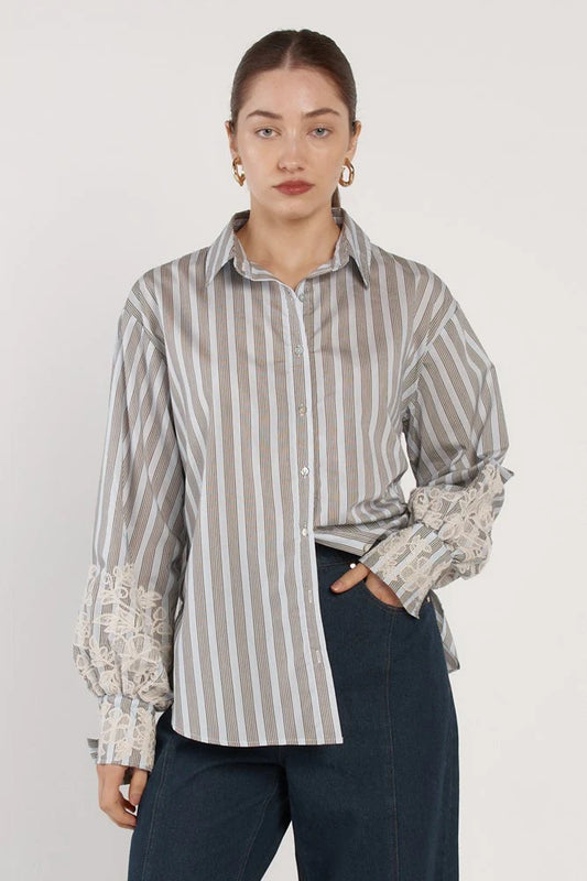 Fate+Becker Paloma Striped Embriodered Shirt