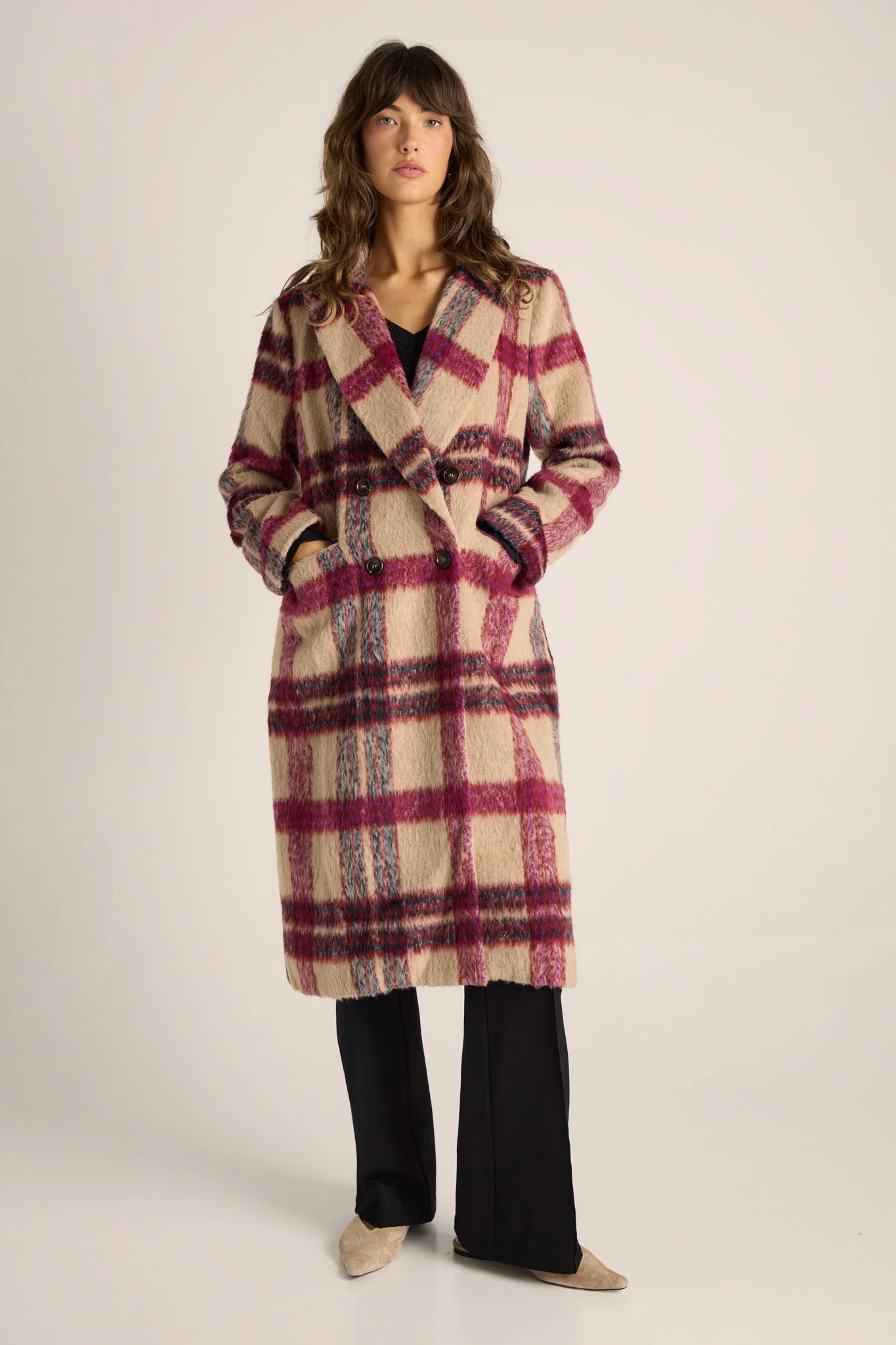 Fate+Becker Harlow Check Longline Coat