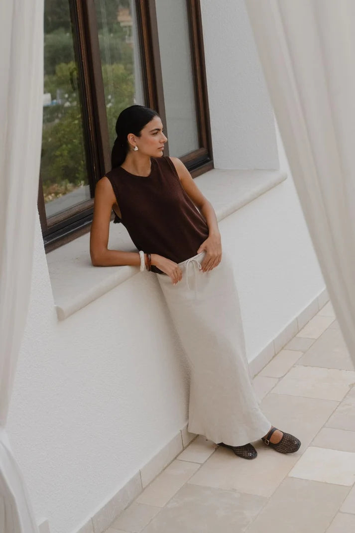 Among The Brave Salute Chocolate Relaxed Sleeveless Knit Tank Top