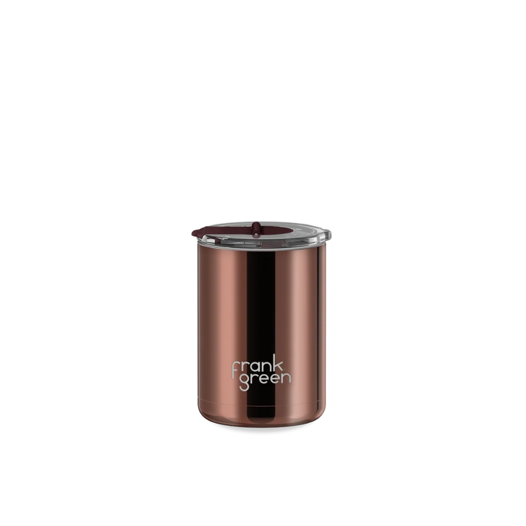 Frank Green 12oz Ceramic Coffee Cup with Hinged Screw Lid Chrome