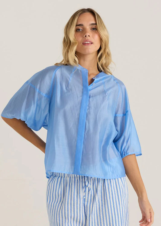 Sass Wilder Seam Blouse in White or Cornflower