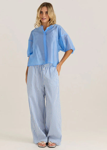 Sass Wilder Seam Blouse in White or Cornflower