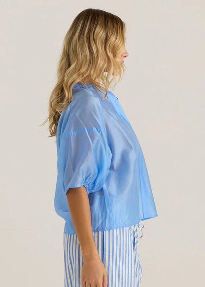 Sass Wilder Seam Blouse in White or Cornflower
