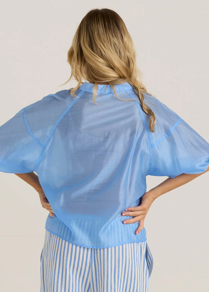 Sass Wilder Seam Blouse in White or Cornflower