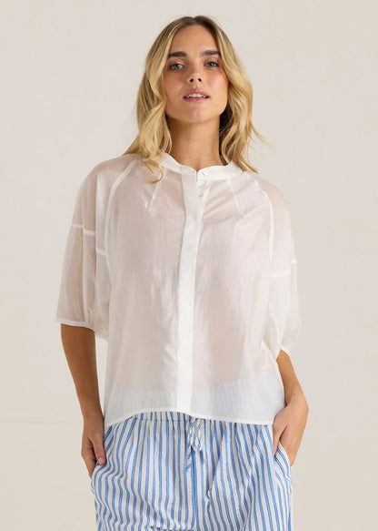 Sass Wilder Seam Blouse in White or Cornflower