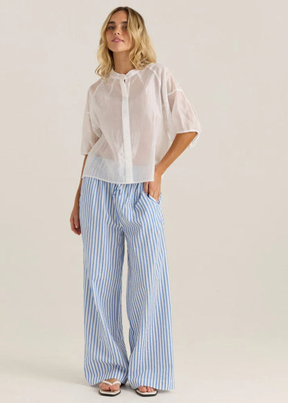 Sass Wilder Seam Blouse in White or Cornflower