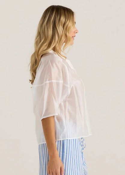 Sass Wilder Seam Blouse in White or Cornflower
