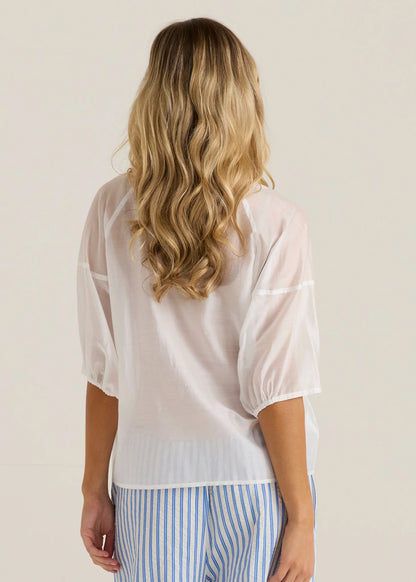 Sass Wilder Seam Blouse in White or Cornflower