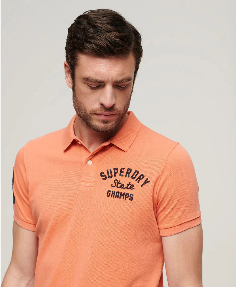 Superdry Applique Classic Fit Polo - Sunburst Coral