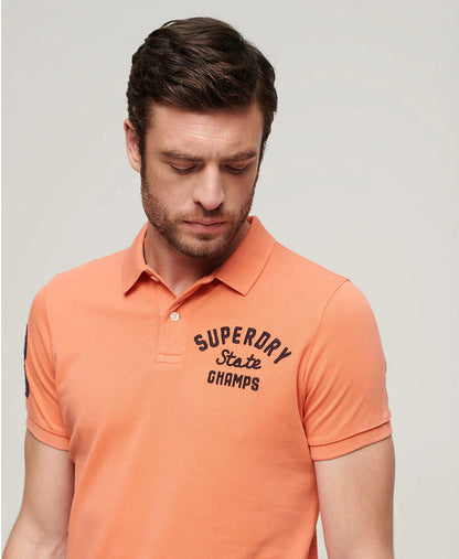 Superdry Applique Classic Fit Polo - Sunburst Coral