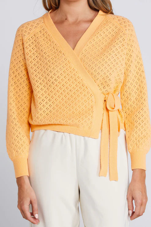 Thing Thing Wrapt Cardigan - Peach Pointelle