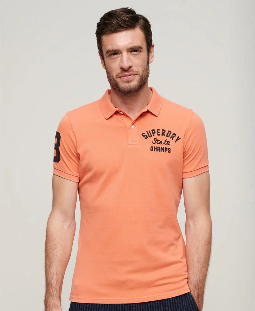 Superdry Applique Classic Fit Polo - Sunburst Coral