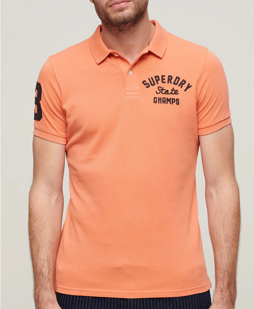 Superdry Applique Classic Fit Polo - Sunburst Coral