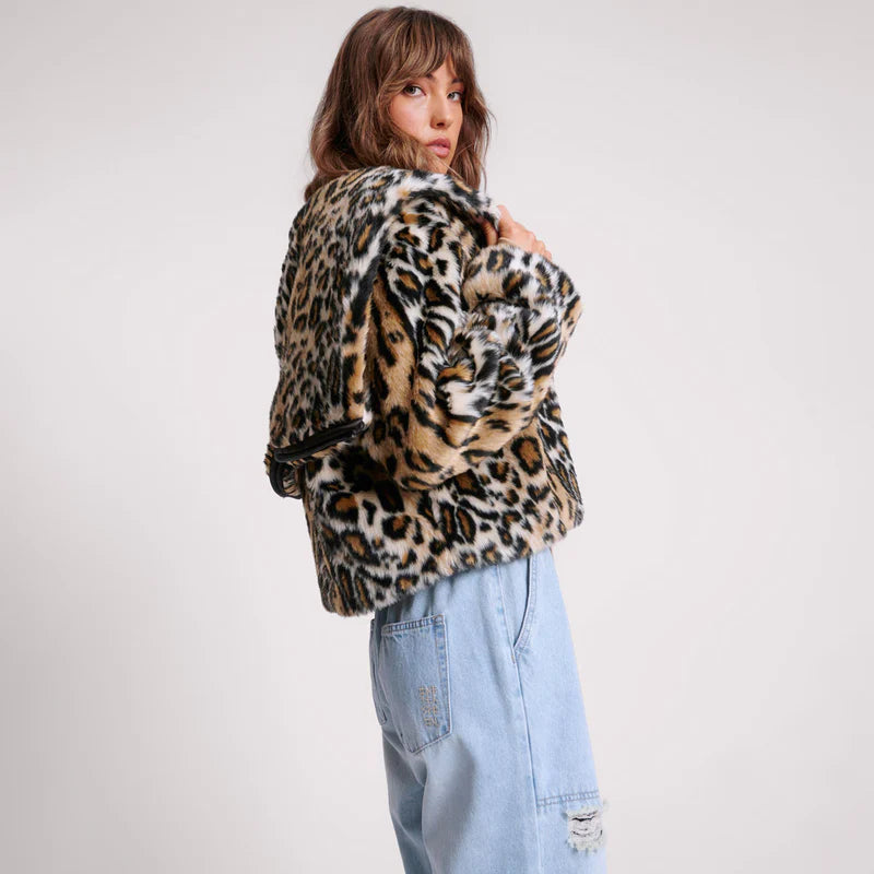 One Teaspoon Faux Leopard Split Hood Jacket