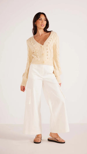 Mink Pink Myrtle Cable Knit Cardigan - Cream