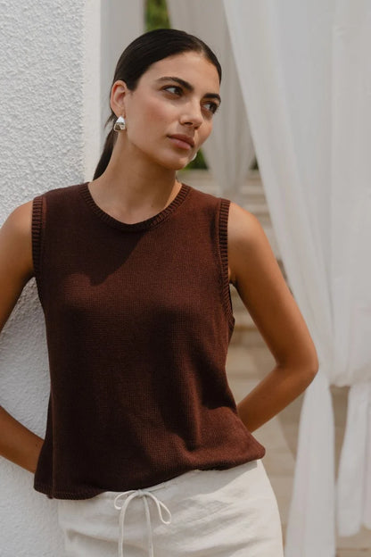Among The Brave Salute Chocolate Relaxed Sleeveless Knit Tank Top