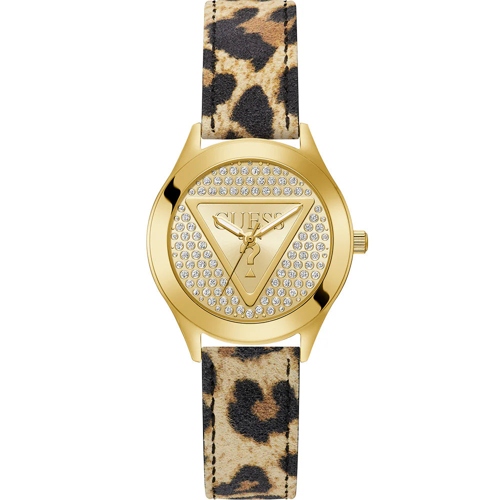 Guess Glitz Leopard Gold Tone Analog Watch