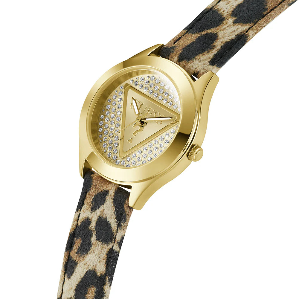 Guess Glitz Leopard Gold Tone Analog Watch