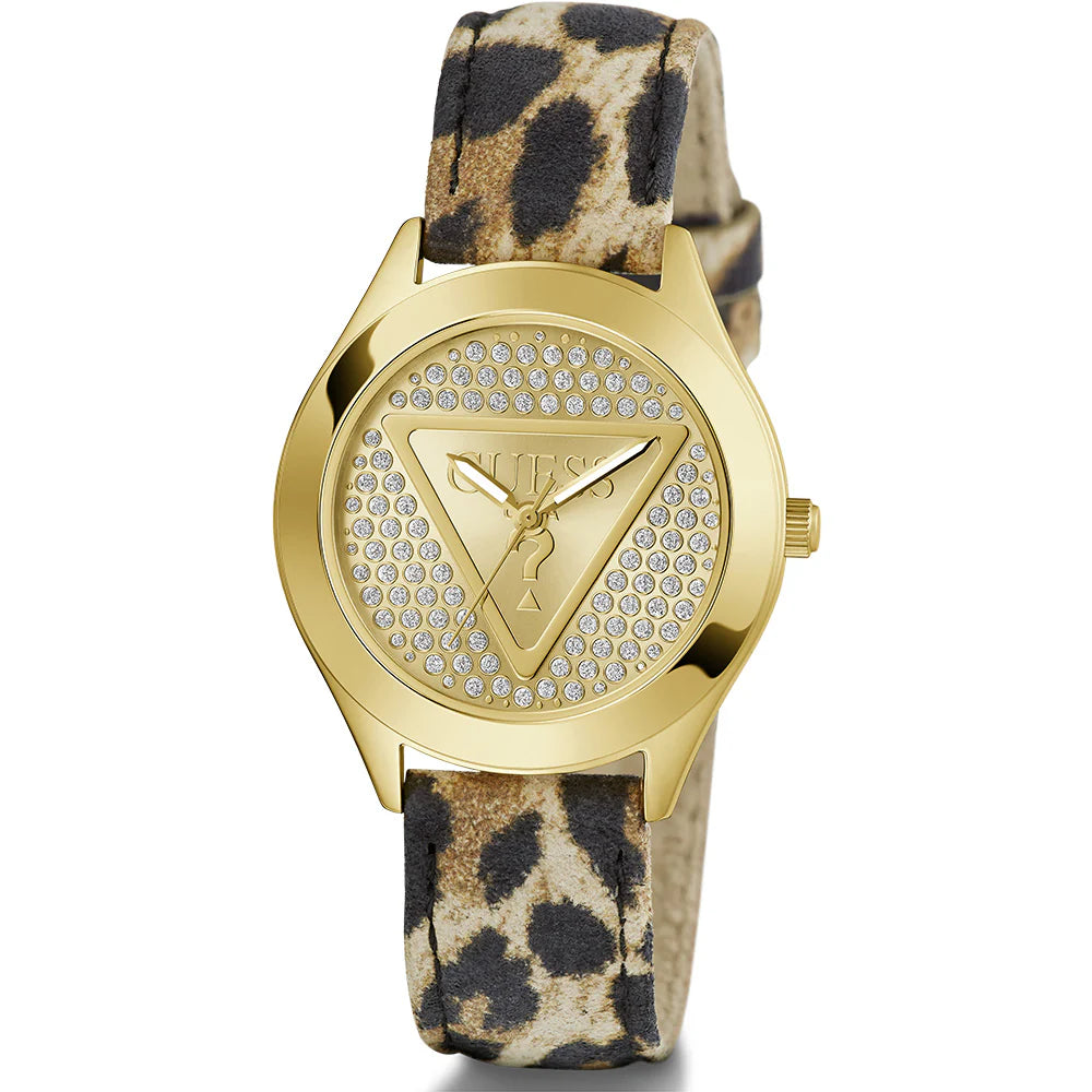 Guess Glitz Leopard Gold Tone Analog Watch