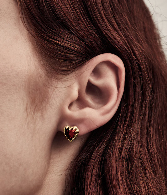 Stolen Girlfriends Club Love Claw Earrings 18k Gold Plated Red Garnet