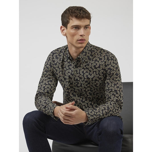 Ben Sherman Mono Geo Print Long Sleeve Shirt