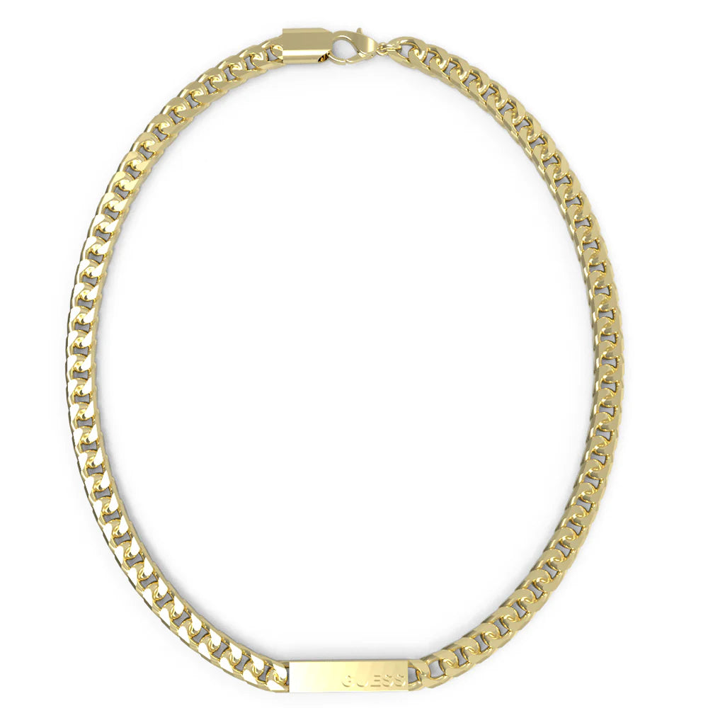 Guess Necklace Gold Logo Tag 7mm Chain YG