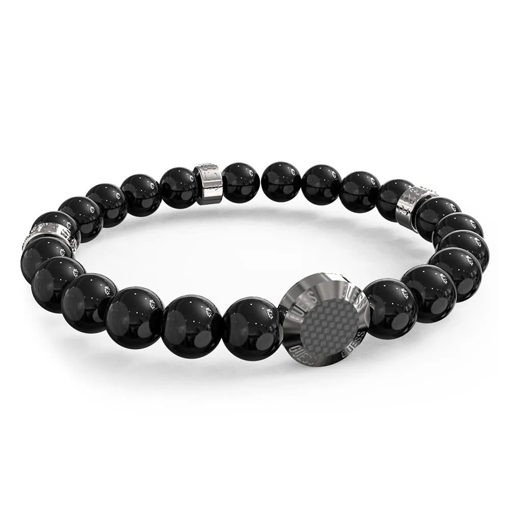 Guess Men's Jewellery Stainless Steel Carbon Fiber Beaded Bracelet