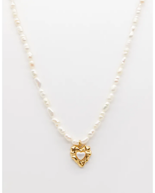 Stella + Gemma Necklace, Pearl with Heart