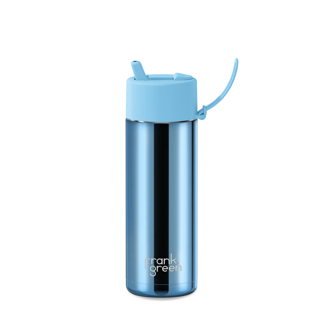Frank Green 20oz SSC Reusable Bottle Shadow Chrome with Flip Straw Lid