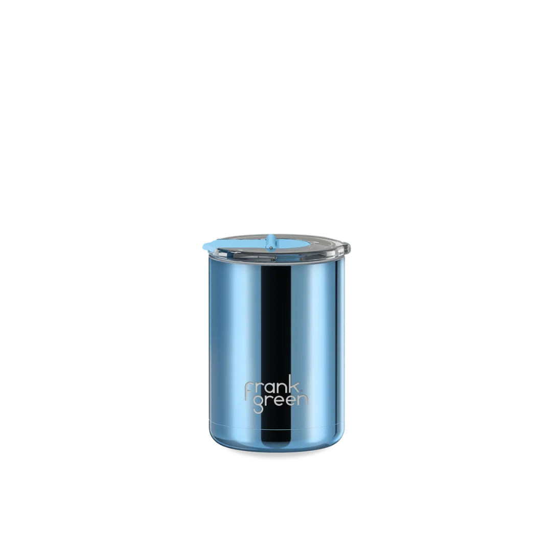 Frank Green 12oz Ceramic Coffee Cup with Hinged Screw Lid Chrome