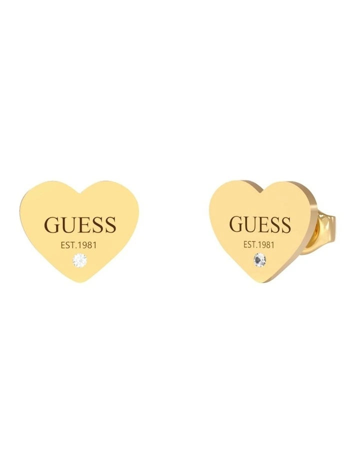 Guess Yellow Gold Plated 11mm Plain Heart Studs
