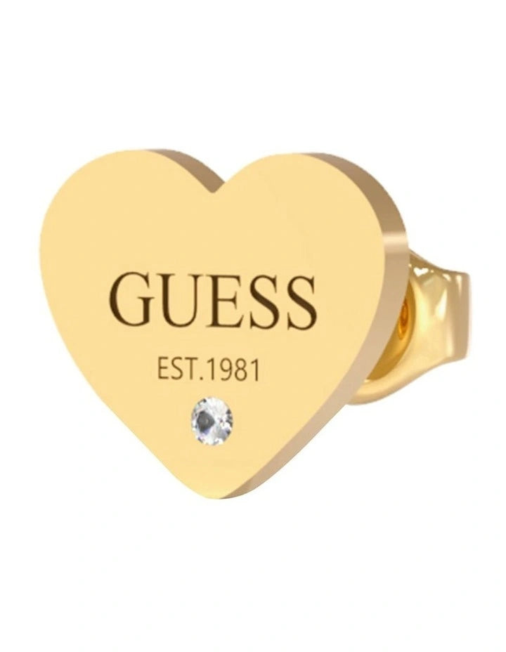 Guess Yellow Gold Plated 11mm Plain Heart Studs