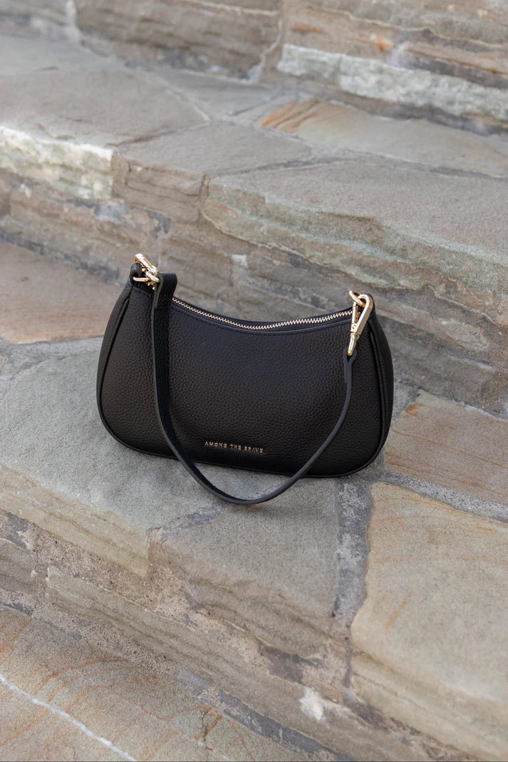 Among The Brave Adore Black Leather Double Strap Small Shoulder Bag