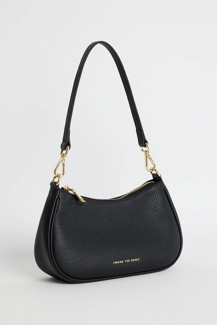 Among The Brave Adore Black Leather Double Strap Small Shoulder Bag