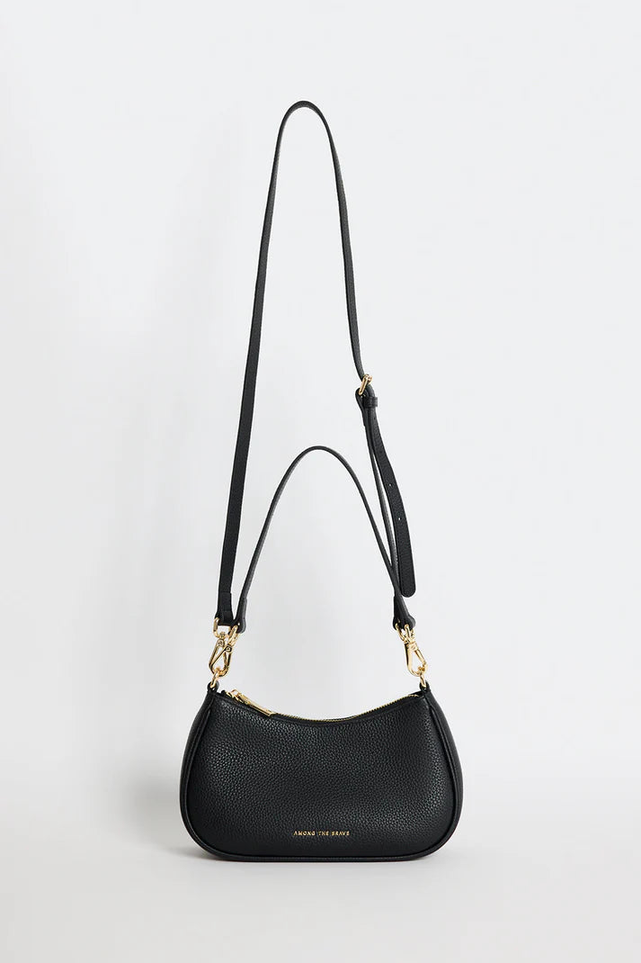 Among The Brave Adore Black Leather Double Strap Small Shoulder Bag