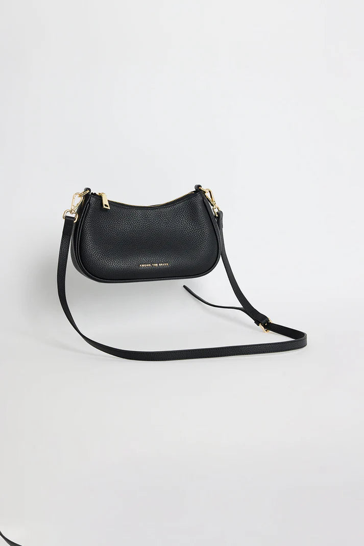 Among The Brave Adore Black Leather Double Strap Small Shoulder Bag