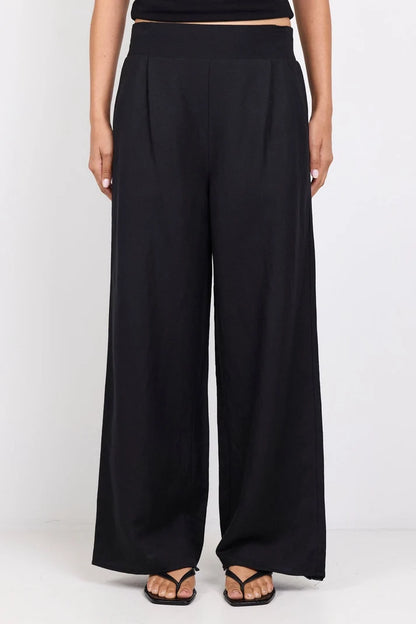 Among The Brave Guardian Black Linen Viscose Elastic Back Pants