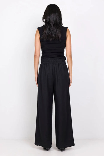Among The Brave Guardian Black Linen Viscose Elastic Back Pants