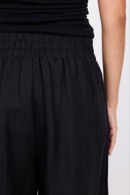 Among The Brave Guardian Black Linen Viscose Elastic Back Pants