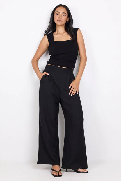 Among The Brave Guardian Black Linen Viscose Elastic Back Pants