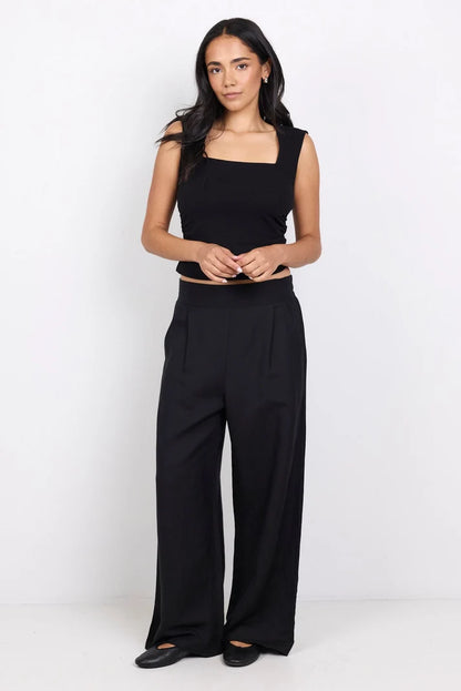 Among The Brave Guardian Black Linen Viscose Elastic Back Pants