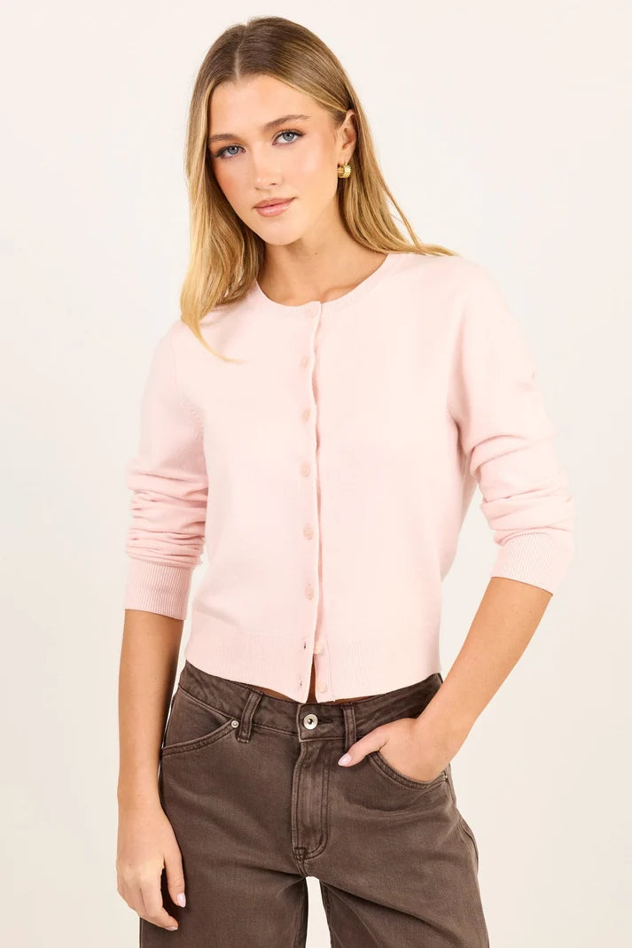 Stories Be Told Autograph Blush Soft Fine Gauge Crewneck Cardigan