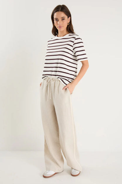 Stories Be Told Townie Natural Linen Side Stripe Elastic Waist Pants