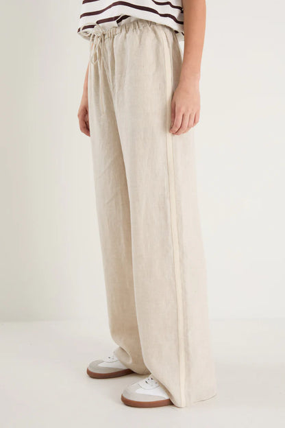 Stories Be Told Townie Natural Linen Side Stripe Elastic Waist Pants