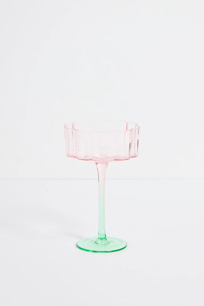 Willow & Mae Cocktail Glasses Bloom Wavy Pink Green