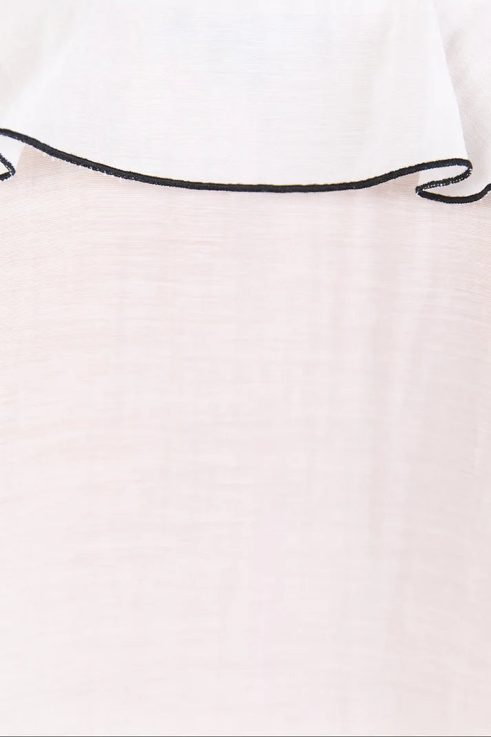 Among The Brave Bohemian Ivory Black Trim Sheer Frill Front Blouse