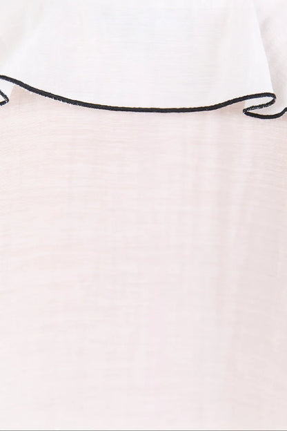 Among The Brave Bohemian Ivory Black Trim Sheer Frill Front Blouse